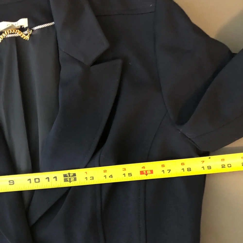 CACHE Knit Blazer Jacket Gold Zipper Navy Size 10